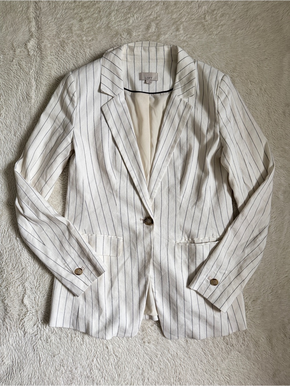 LOFT Cream Pin Striped Blazer Jacket